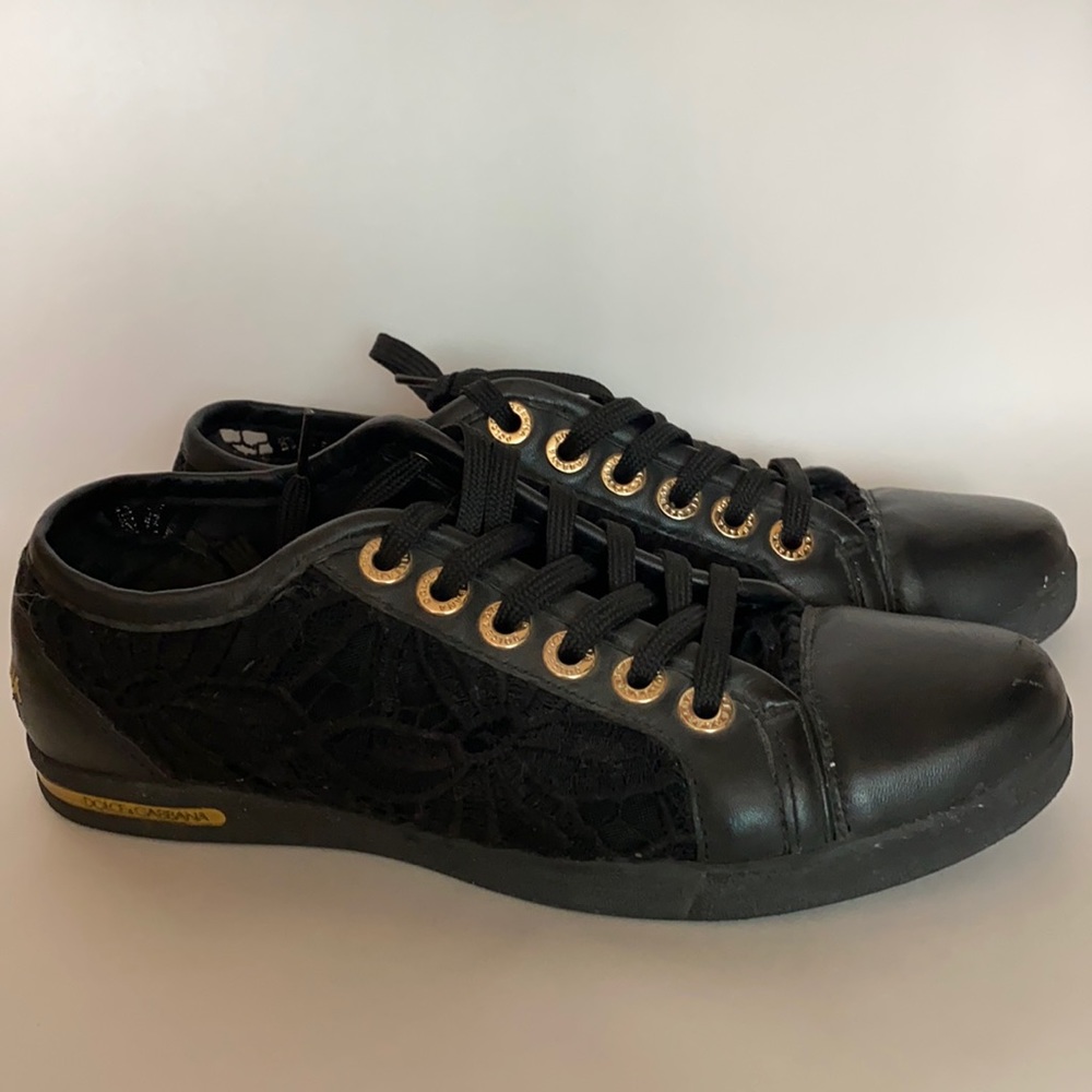Dolce & Gabbana Lace Sneakers, Black, Size 6.5